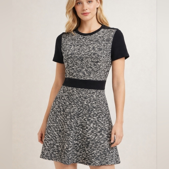 Club Monoco Women Gray Black Short Sleeve Round Neck Mini Dress Size 6 - Picture 1 of 6